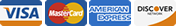 Visa, Mastercard, American Express, Discover Card logos 